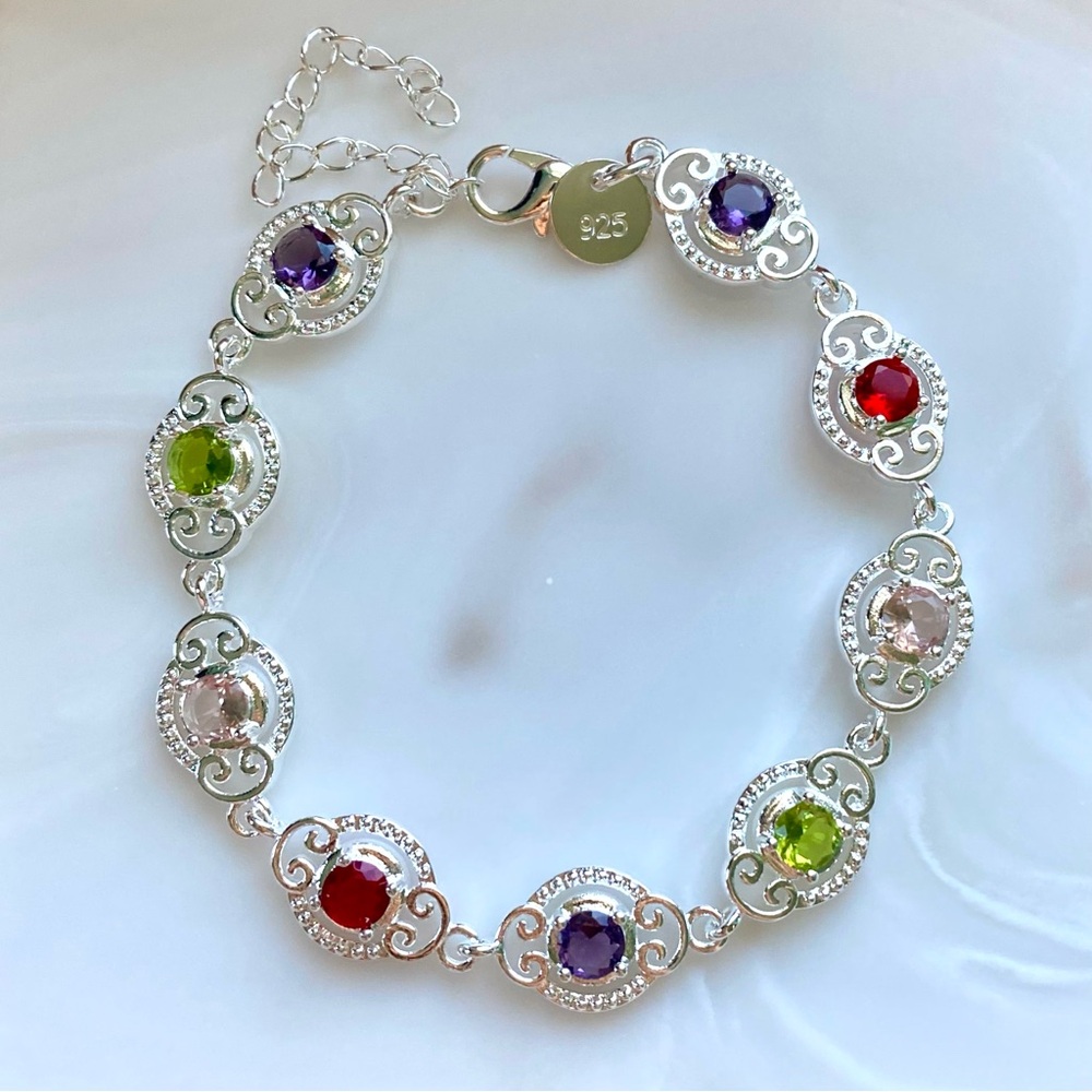 Multi-Gemstone Bracelet - Colorful CZ Gem Accents